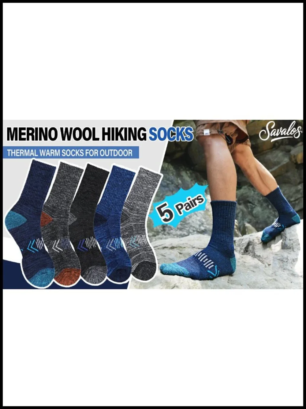 Men's Merino Wool Hiking Socks Thermal Winter Warm Cushioned Moisture Wicking